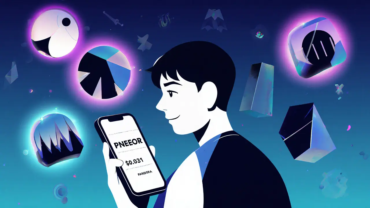 Investisseur regardant un écran de crypto morte, entouré de projets actifs brillants.