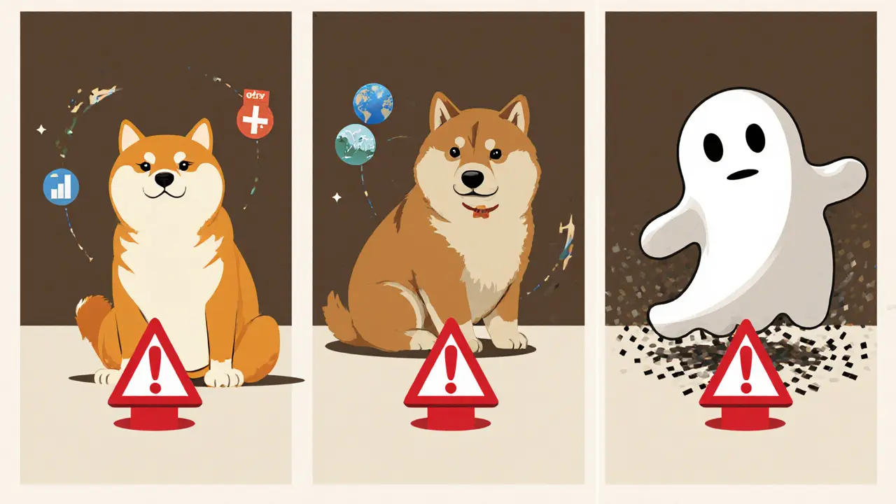 Comparaison de trois cryptos : une solide, une robuste, et une fantôme qui se dissout en pixels.