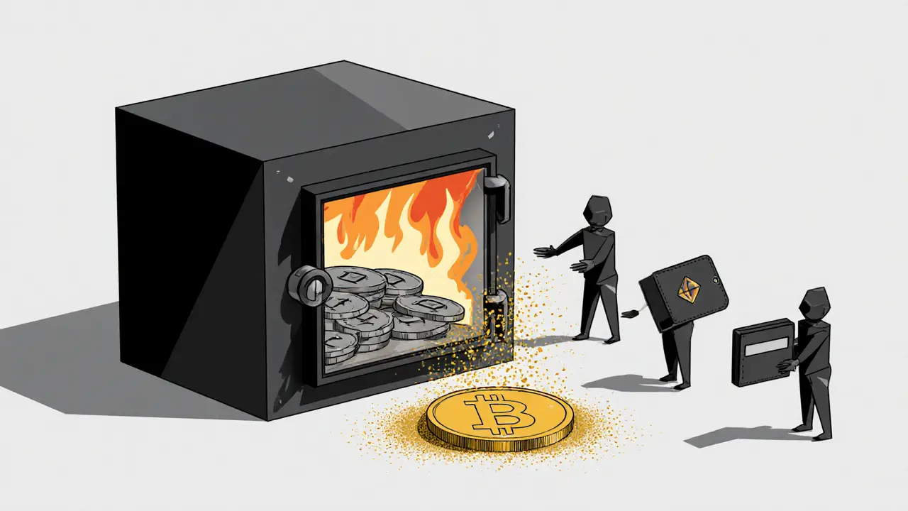 2,2 billions de jetons en feu, réduits en poussière dorée, dans une vault géométrique sur trois chaînes.