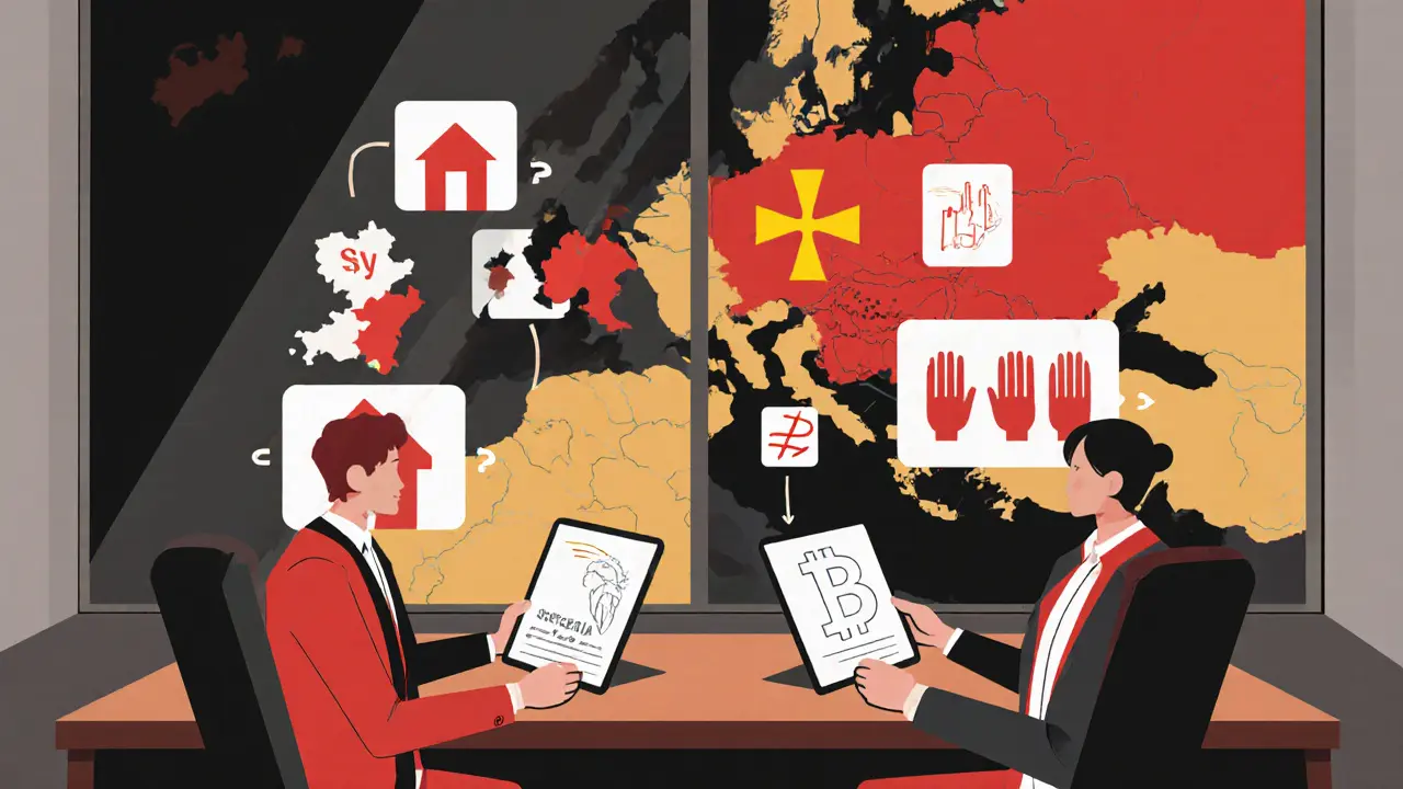 Startup utilise la blockchain pour envoyer des fonds à une famille à l&#039;étranger, style Bauhaus.