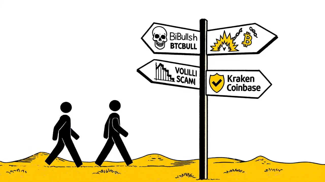 Signalisation dans un désert numérique indiquant les chemins vers des arnaques ou des échanges sécurisés.