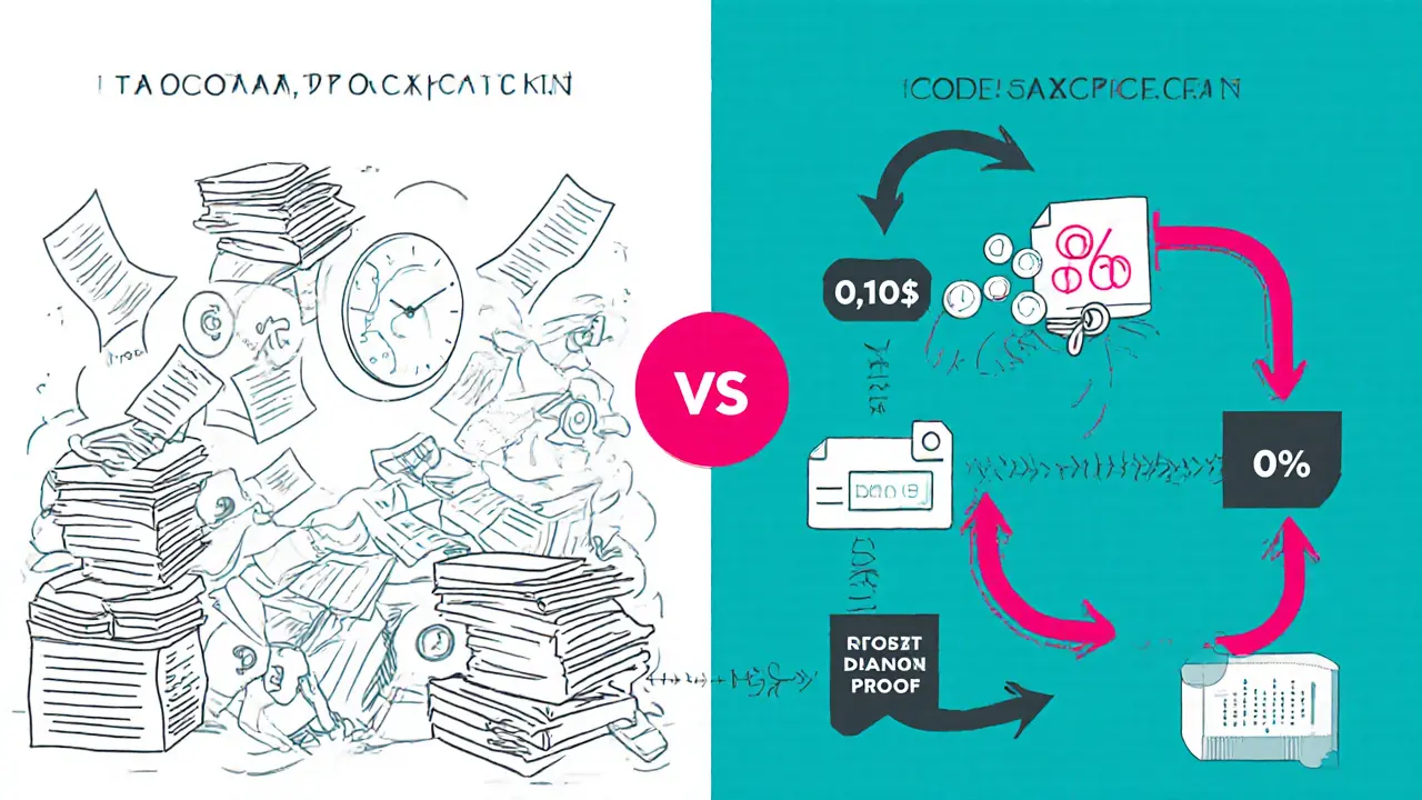 Comparaison visuelle Bauhaus entre les dons traditionnels lents et coûteux et les dons conditionnels rapides et transparents.