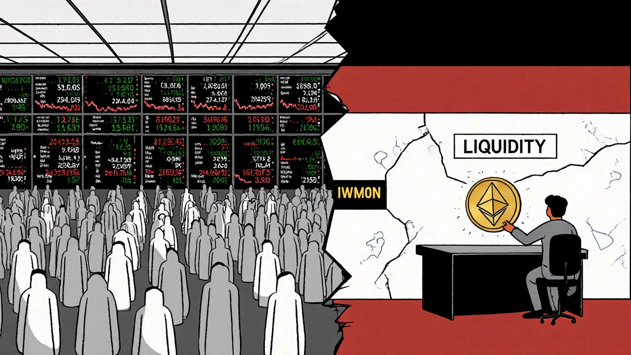 Contraste entre un marché boursier traditionnel et un échange crypto isolé.