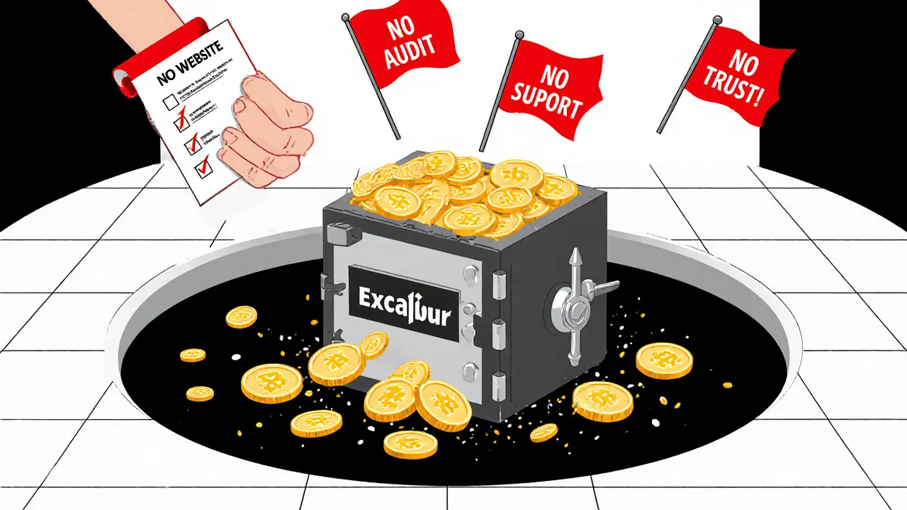 Coffre-fort brisé déversant des cryptos dans un trou noir, avec des banderoles d'avertissements en géométrie pure.