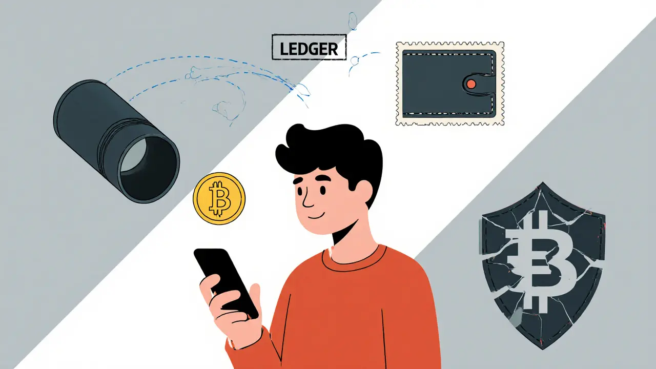 Étudiant iranien envoyant des DAI via un téléphone, entouré d&#039;icônes abstraites de VPN, de portefeuille et de taxe.