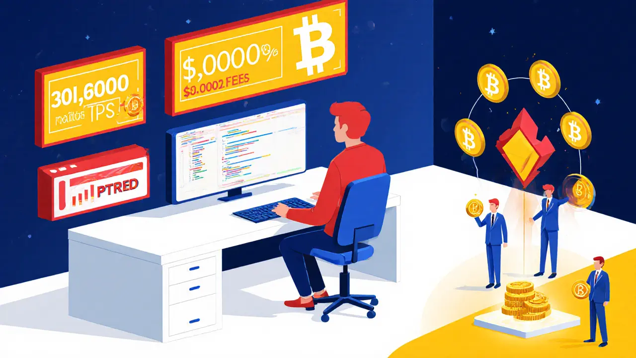 Développeur utilisant le réseau SOON avec des données de vitesse et frais en affichage.