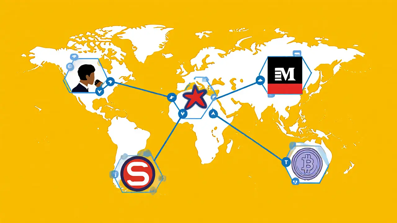 Réseau mondial d&#039;actifs de propriété intellectuelle échangés via des contrats intelligents.