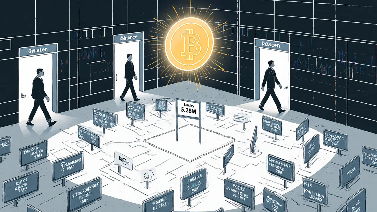 Salle de trading vide avec des ordres inactifs et un seul jeton flottant au-dessus d&#039;un vide marqué &#039;Liquidité&#039;.