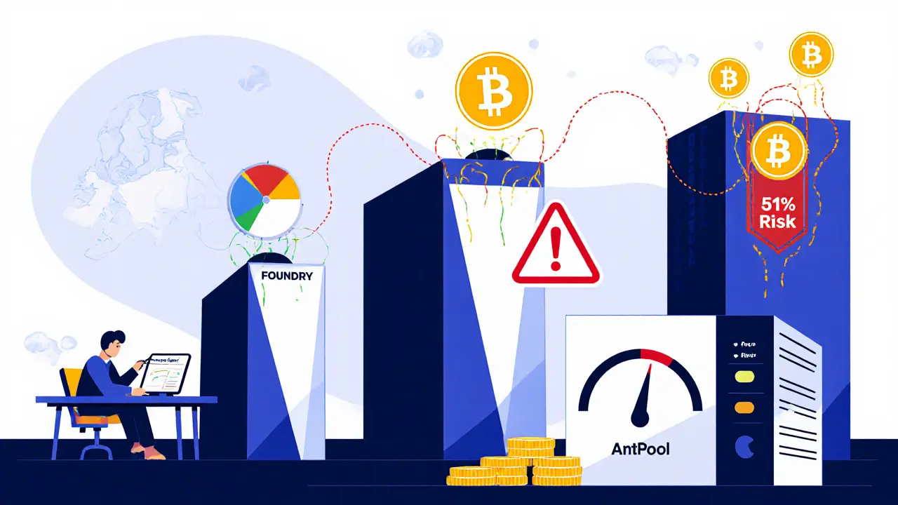 Tableau abstrait des principaux pools de minage avec risques et frais, dans un style Bauhaus géométrique et coloré.
