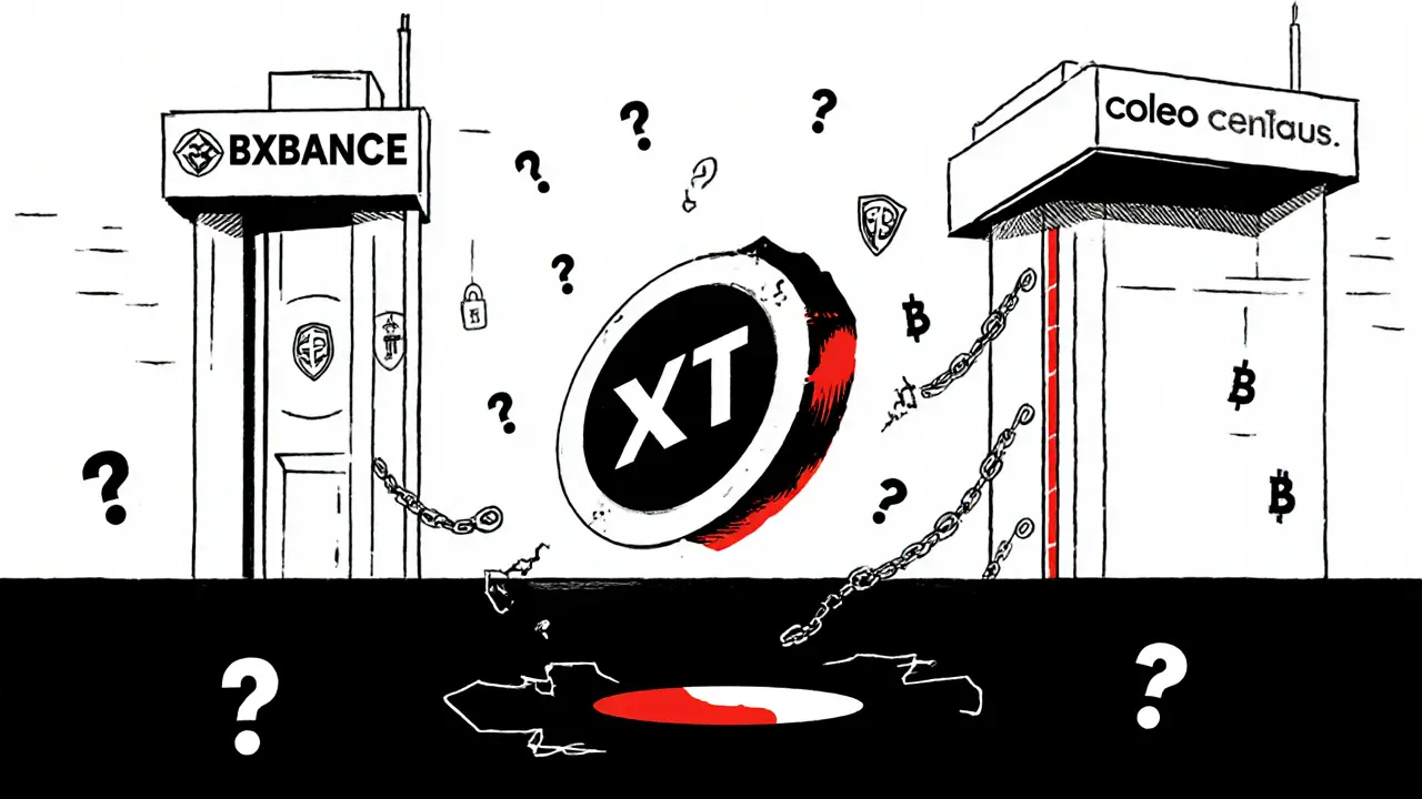 Token XT seul dans le vide, entouré de points d&#039;interrogation, sans lien avec les échanges sérieux.
