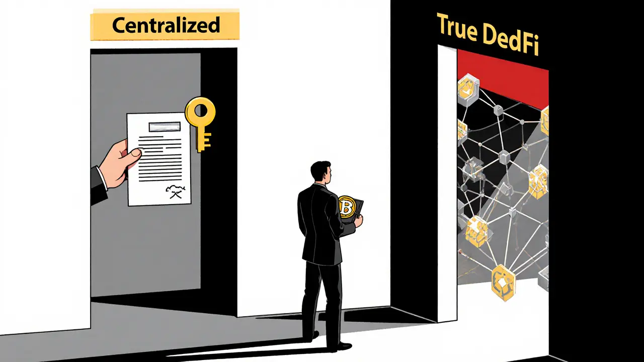 Trader face à deux portes : DeFi centralisé vs décentralisé vrai.
