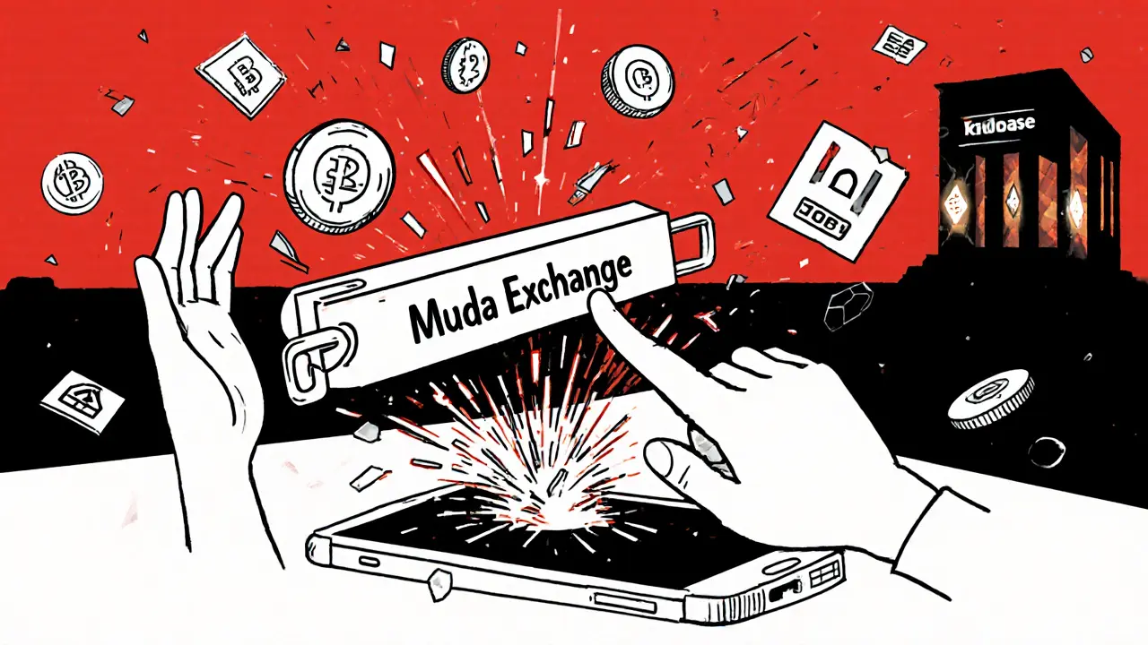 Utilisateur cliquant sur un lien Muda frauduleux, provoquant la disparition de crypto et la chute des symboles de sécurité.