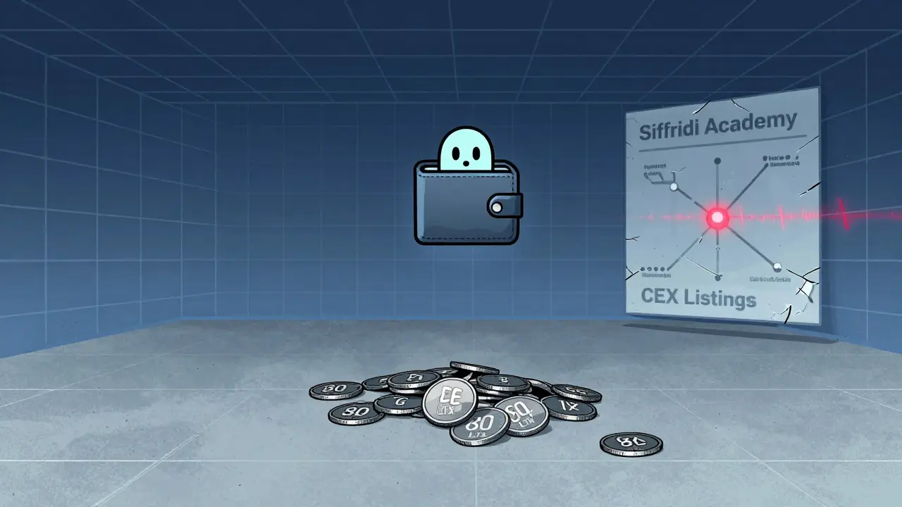 Jetons LTX épars sur un sol froid, avec une route map floue et un portefeuille fantôme en suspens.