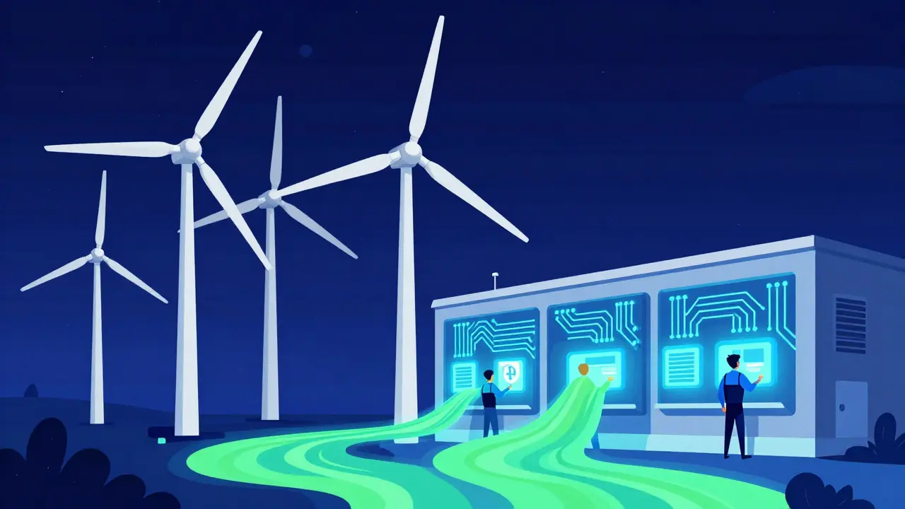 Une ferme de minage au Texas alimentée par des éoliennes, style Bauhaus.