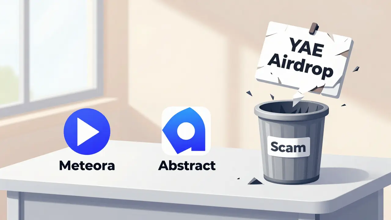 Illustration Bauhaus contrastant des projets légitimes et un airdrop escroquerie dans une poubelle.