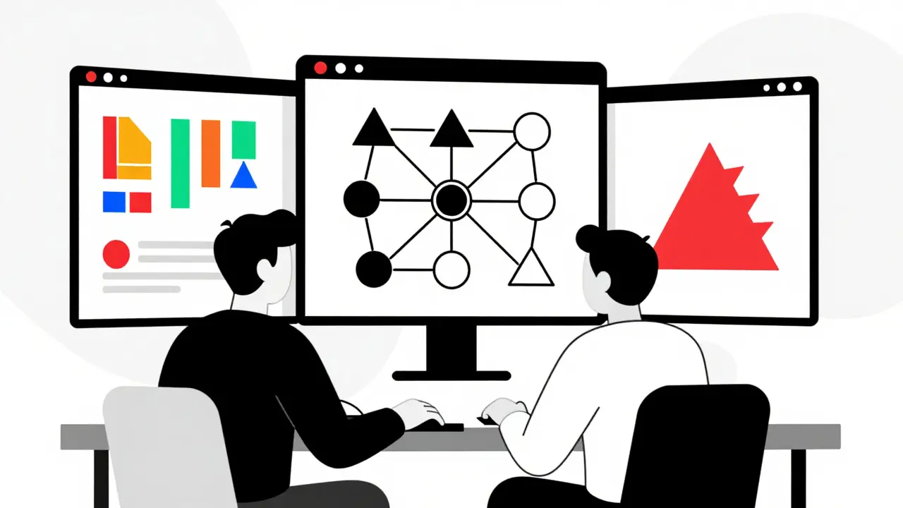 Tableau de bord géométrique montrant des événements de contrat intelligent et une alerte d'anomalie en style Bauhaus.