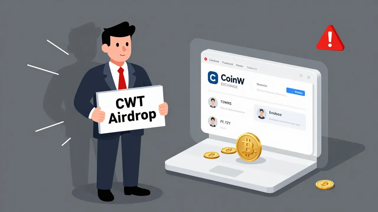 Escroc avec un faux airdrop CWT face à une plateforme légale de distribution de jetons.