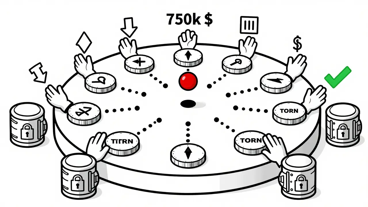 Tableau de gouvernance TORN avec des votes symboliques sous forme de formes abstraites et un changement de statut.