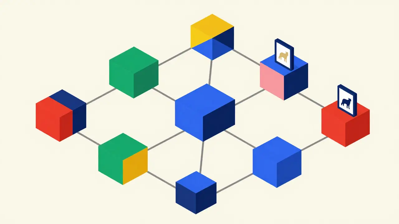 Blocs interconnectés représentant un écosystème de gouvernance communautaire