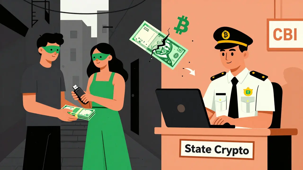 Échange clandestin de cryptos contre des espèces vs. transaction étatique contrôlée en Iran.