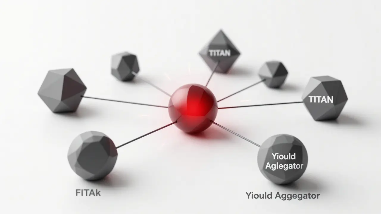 Réseau de protocoles interconnectés avec un nœud central en alerte rouge, illustrant la propagation des pannes.