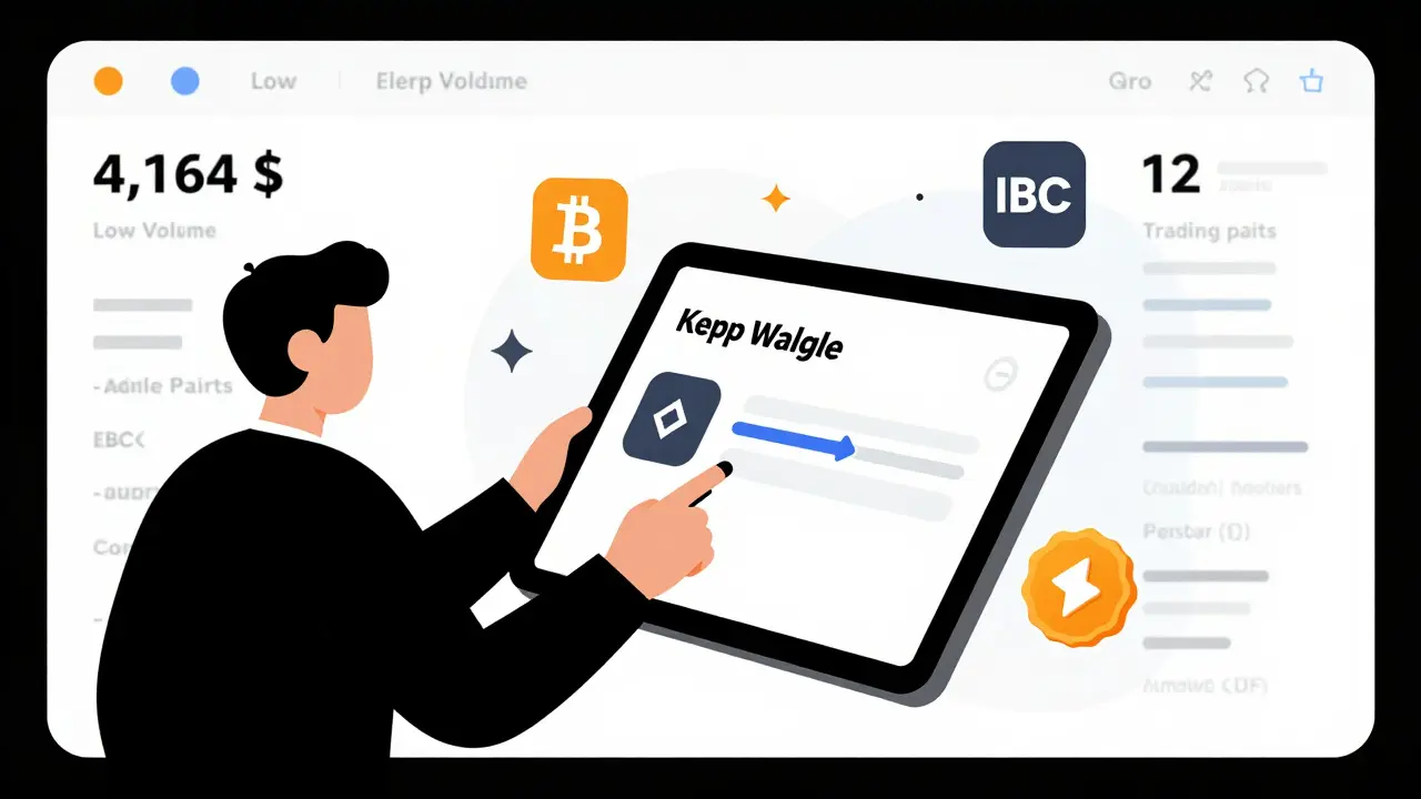Utilisateur échangeant des actifs Bitcoin sur Persistence DEX avec un portefeuille Keplr, dans un style Bauhaus minimaliste.