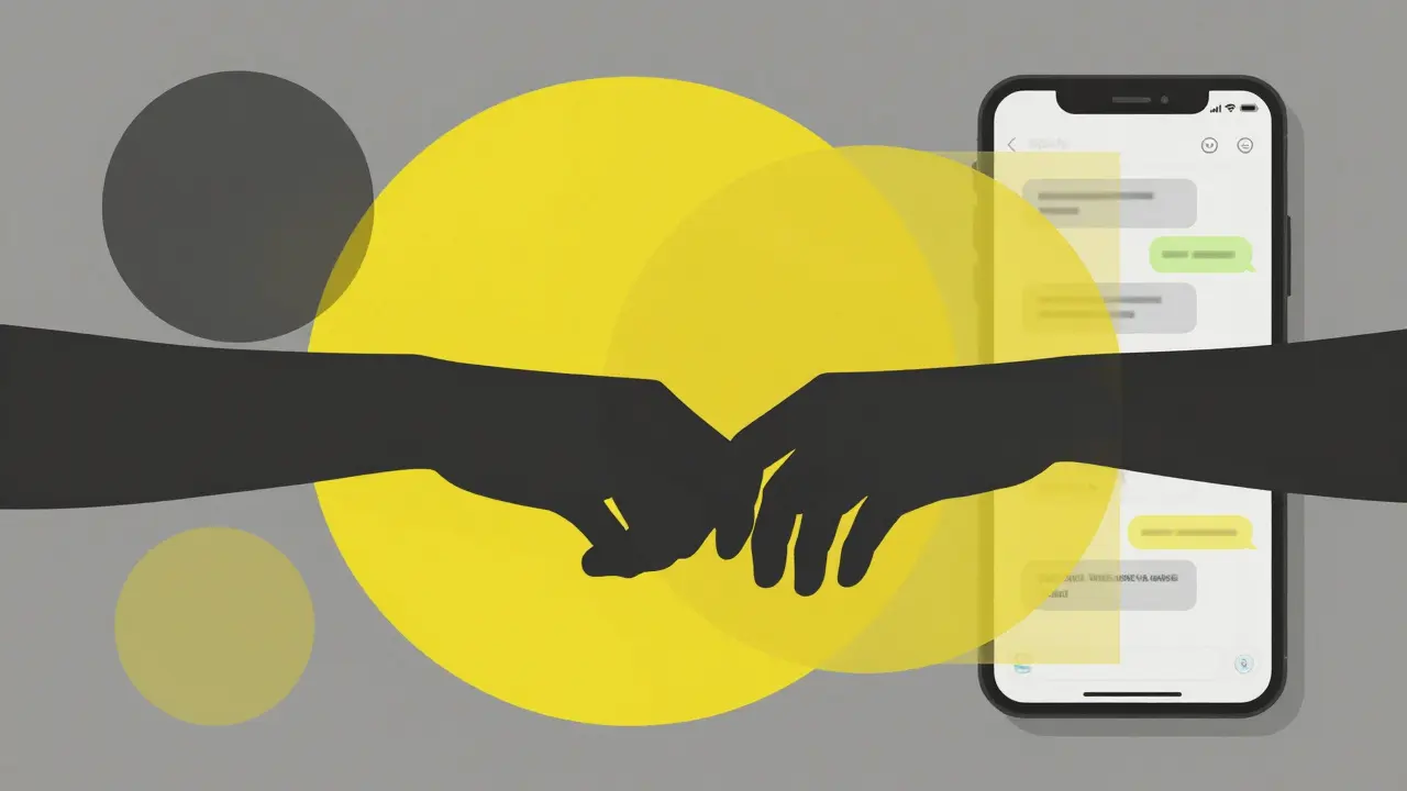 Art Bauhaus représentant un échange P2P informel et risqué via des silhouettes géométriques.