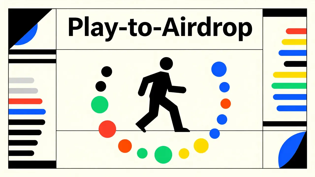 Art graphique Bauhaus montrant un joueur et des récompenses numériques stylisées.