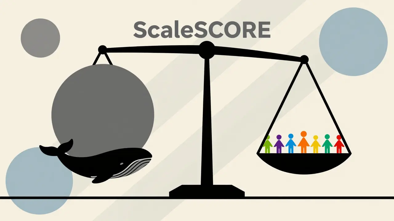 Balance géométrique style Bauhaus opposant la passivité à l'activité du ScaleSCORE.