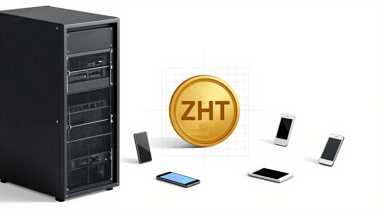 Composition Bauhaus opposant un serveur massif à une multitude de petits appareils mobiles.