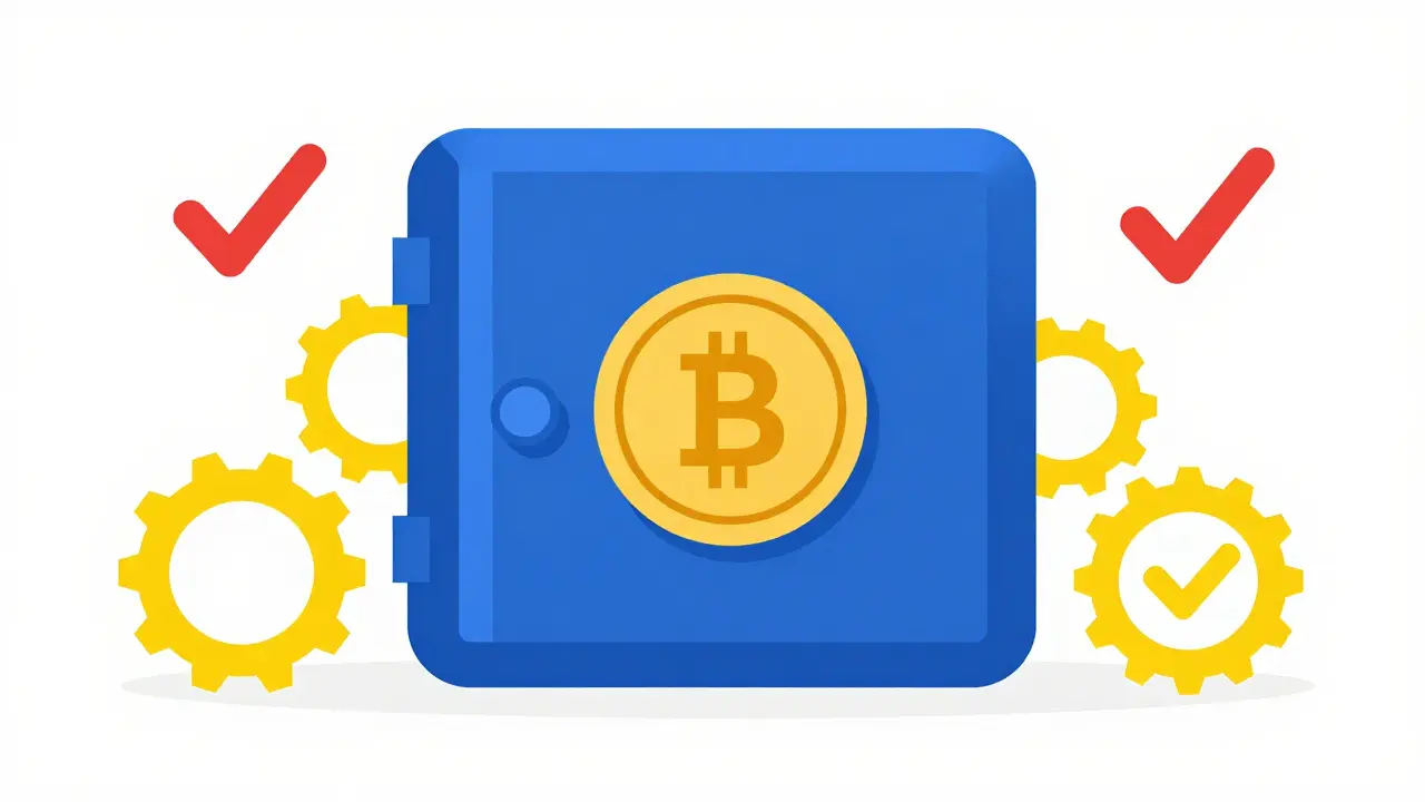 Composition Bauhaus symbolisant la sécurité et la professionnalisation des échanges de cryptomonnaies.