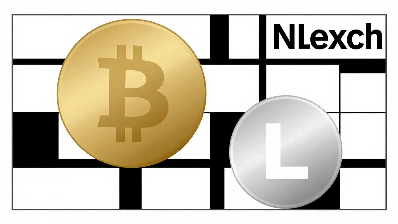 Composition géométrique Bauhaus mettant en avant le Bitcoin et le Litecoin.