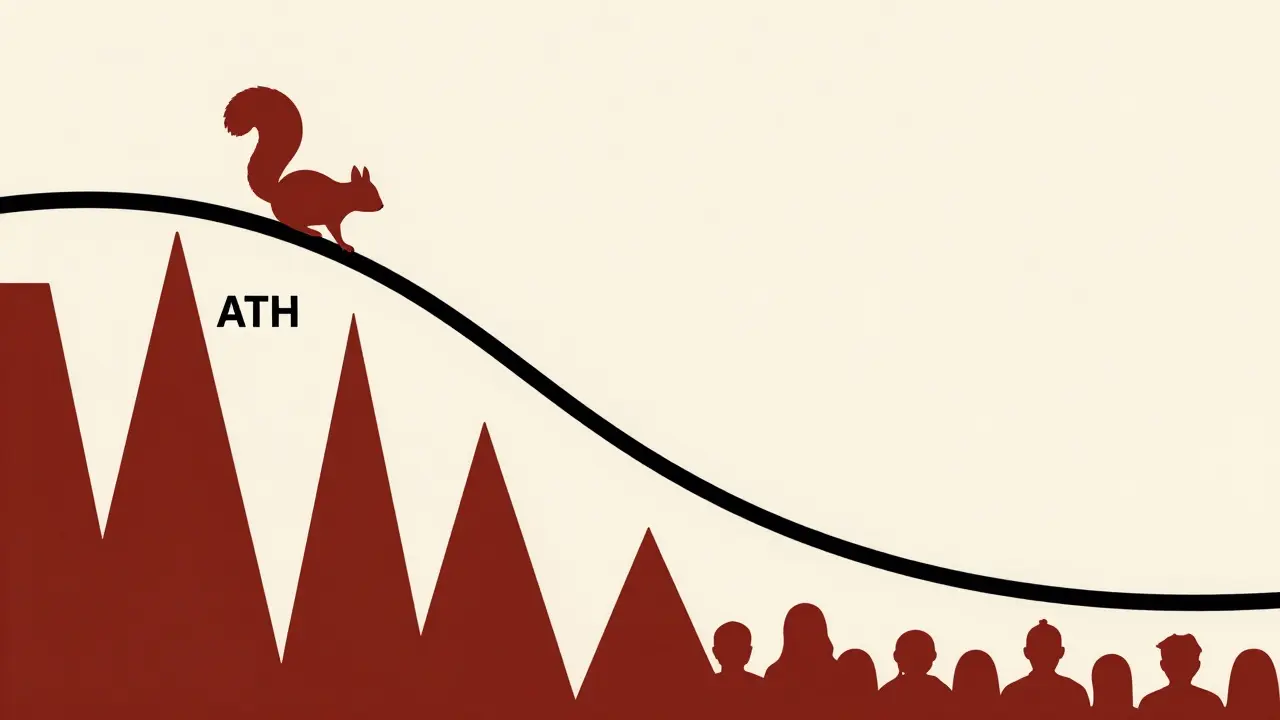 Illustration Bauhaus d'une courbe ascendante et descendante symbolisant la volatilité financière.