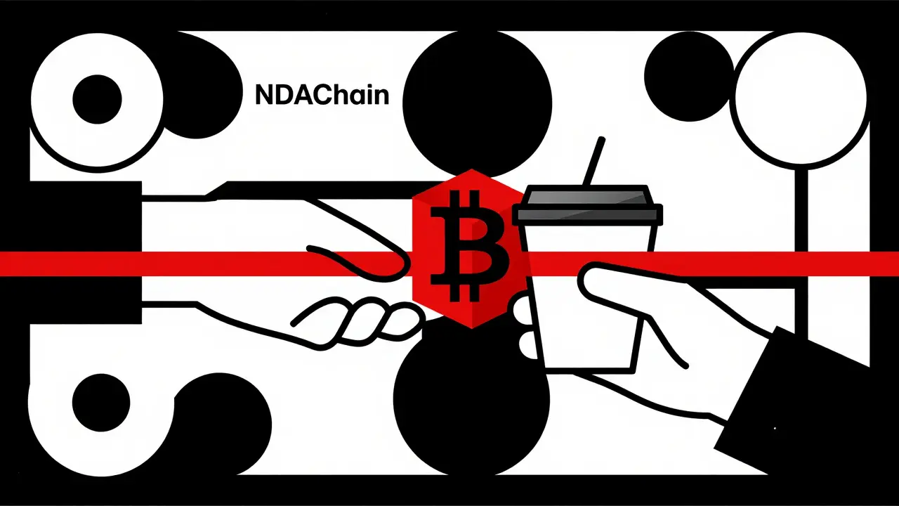 Illustration Bauhaus montrant la restriction du paiement crypto pour un café.