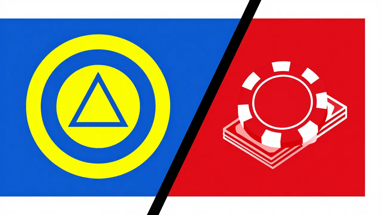 Image style Bauhaus représentant la conversion de jetons numériques en argent liquide via des formes abstraites.