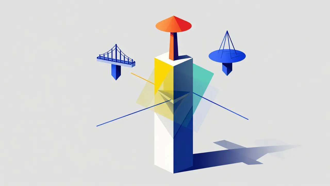 Art Bauhaus : blocs abstraits montrant le restaking et l'interconnexion