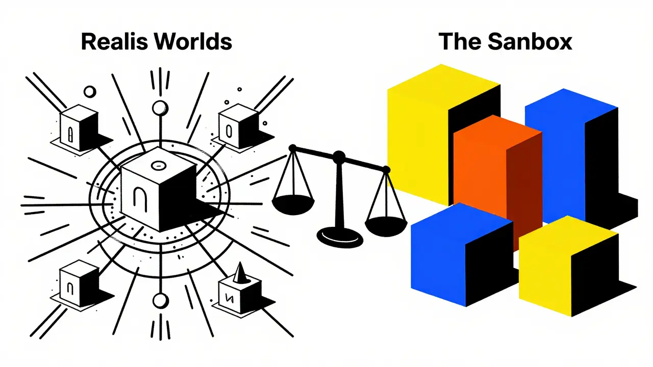 Illustration Bauhaus comparant des structures fragiles à des formes stables pour illustrer les risques d'investissement.