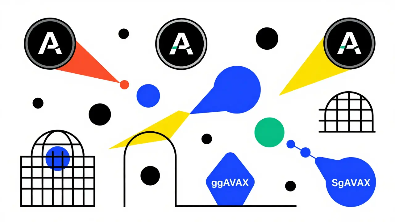 Art abstrait Bauhaus : flux de jetons liquides AVAX et dérivés