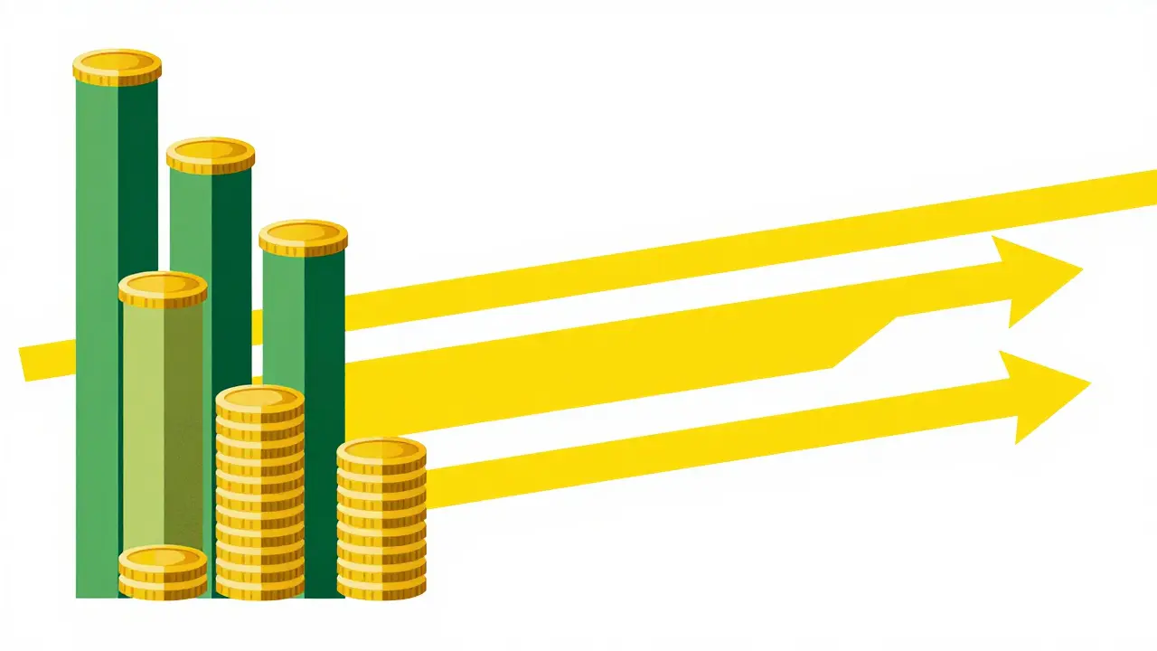 Art Bauhaus : piles de pièces pour le PoS et flèches rapides pour les transactions instantanées.
