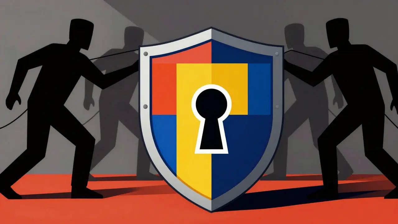 Bouclier géométrique Bauhaus protégeant contre les tentatives de phishing crypto