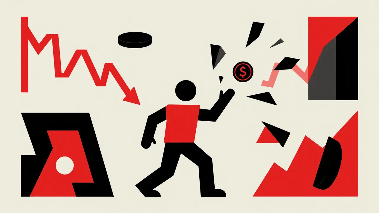 Scène géométrique chaotique illustrant les risques financiers des plateformes non régulées