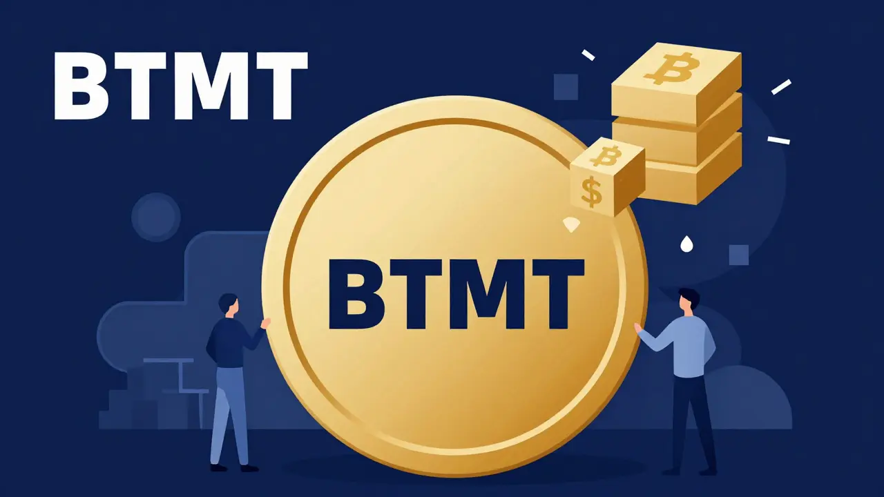 Token BTMT réduisant les frais illustré par des formes abstraites