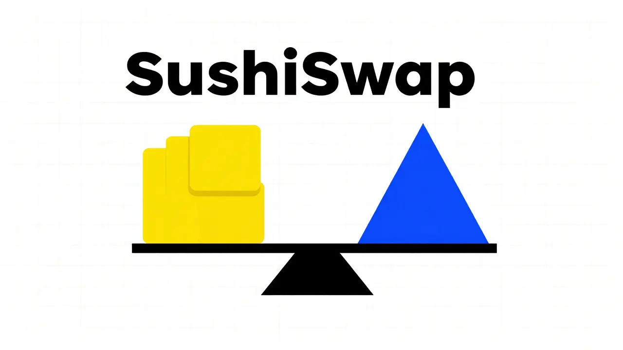 Art géométrique Bauhaus : une balance représentant les récompenses doubles de SushiSwap