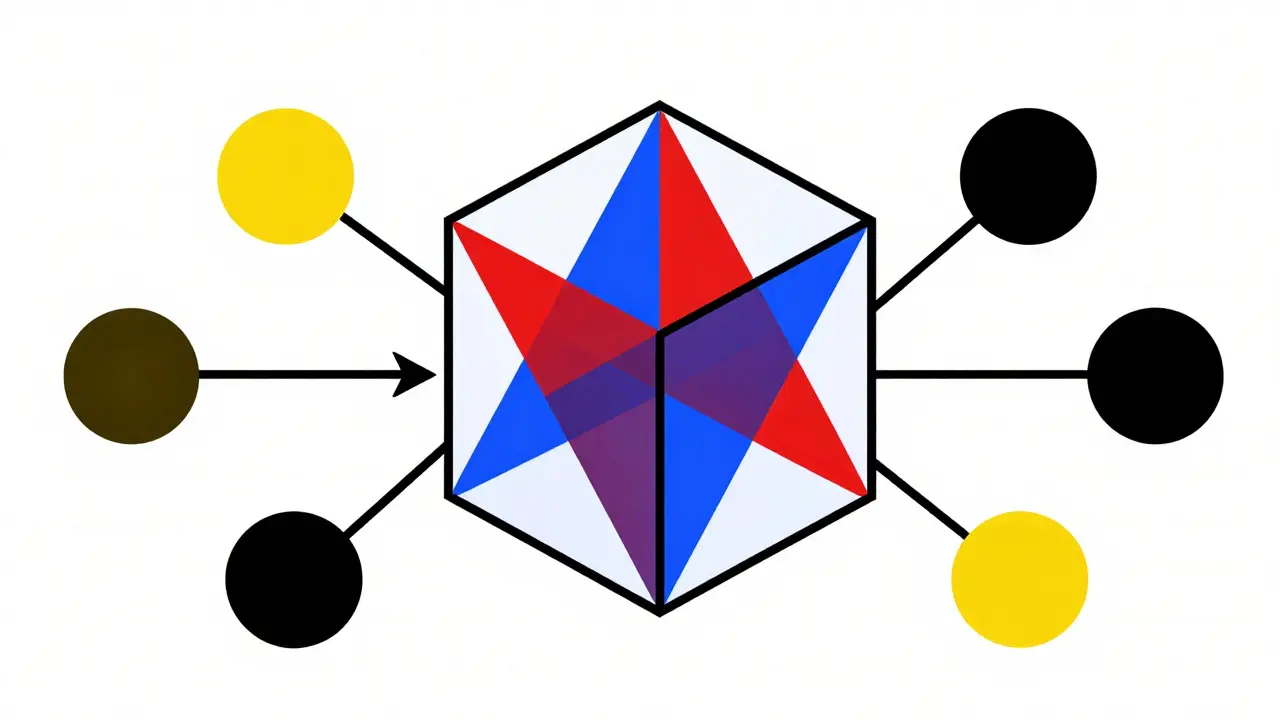 Cubes et cercles géométriques représentant les oracles décentralisés en style Bauhaus