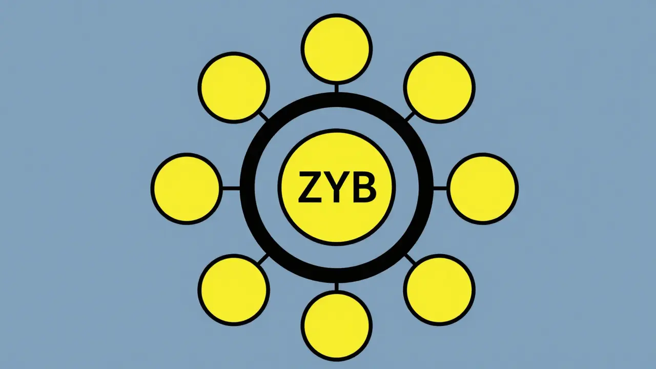 Géométrie abstraite Bauhaus symbolisant la gouvernance communautaire et le jeton ZYB