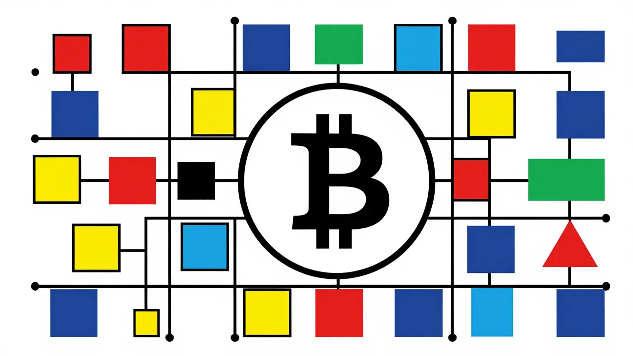 Illustration abstraite de la technologie blockchain Bitcoin et des jetons