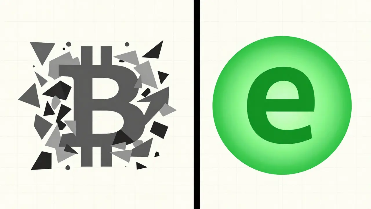 Style Bauhaus : contraste entre crypto-monnaies chaotiques et yuan numérique ordonné