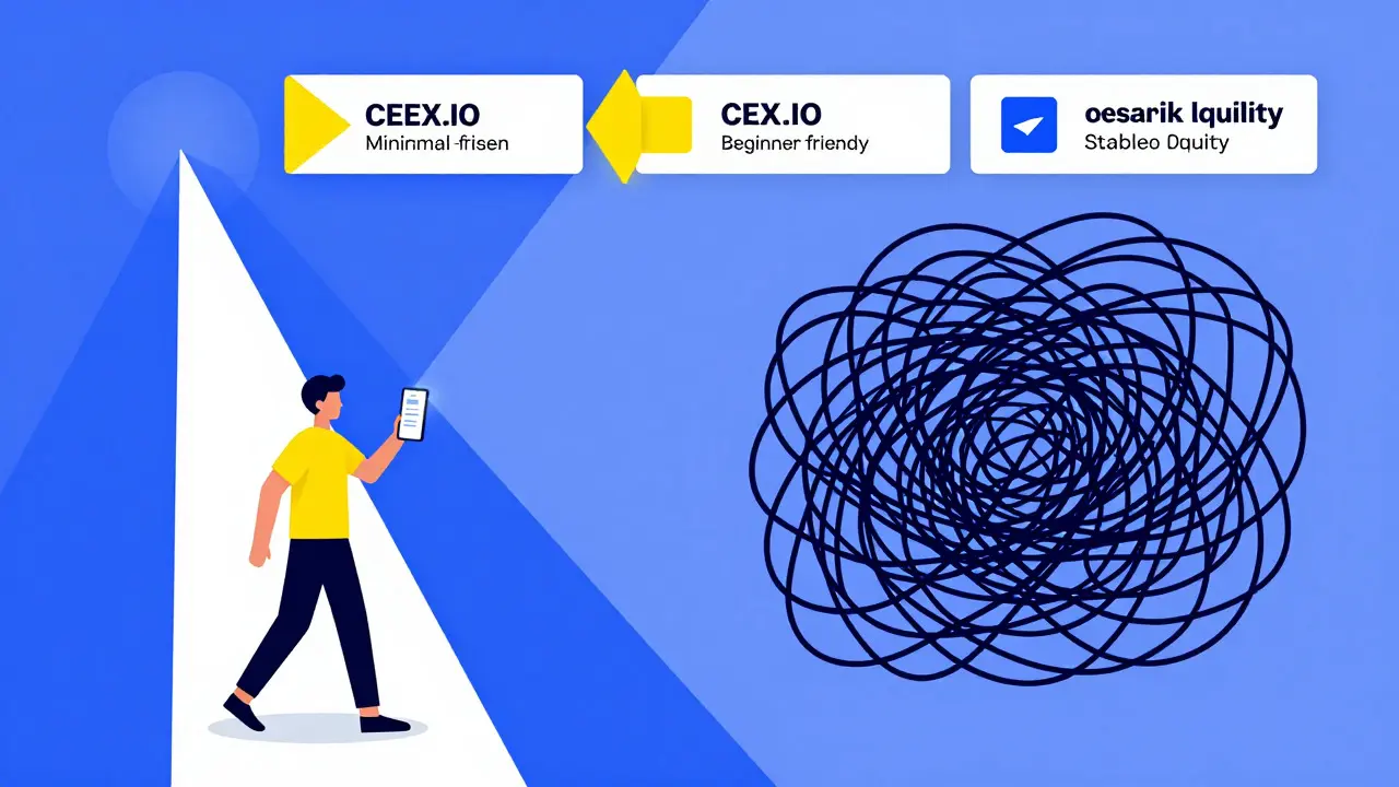 Chemin simple versus complexe illustrant la facilité d'utilisation d'une plateforme crypto