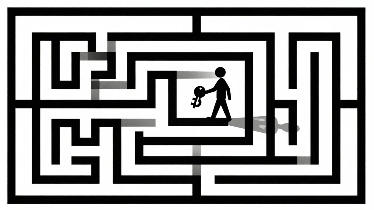 Labyrinthe abstrait représentant les stratégies d'évasion numériques