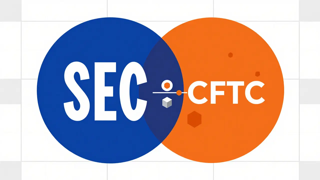 Métaphore visuelle Bauhaus de la coopération SEC-CFTC et de la clarté du marché.